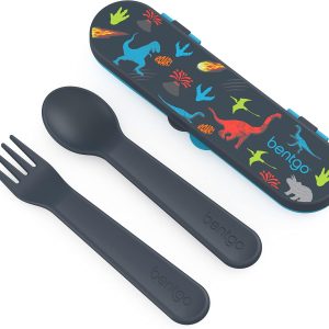 Bentgo Kids Utensil Set - Reusable Plastic Fork, Spoon & Storage Case - BPA-Free Materials, Easy-Grip Handles, Dishwasher Safe - Ideal for School Lunch, Travel, & Outdoors (Dinosaur)