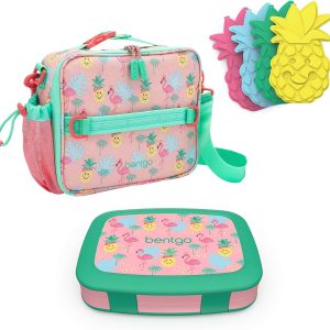 Bentgo Prints Insulated Lunch Bag Set With Kids Bento-Style Lunch Box and 4 Reusable Ice Packs (Tropical)