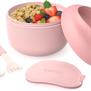 Bentgo Bowl - Insulated Leak-Resistant Bowl with Snack Compartment, Collapsible Utensils and Improved Easy-Grip Design for On-the-Go - Holds Soup, Rice, Cereal & More - BPA-Free, 21.2 oz (Blush)